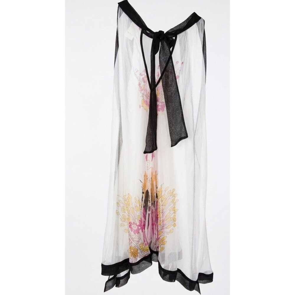 Forever 21 Silk Halter Tunic Top Blouse Medium Fairy Whimsigoth Floral SHEER - Picture 3 of 6